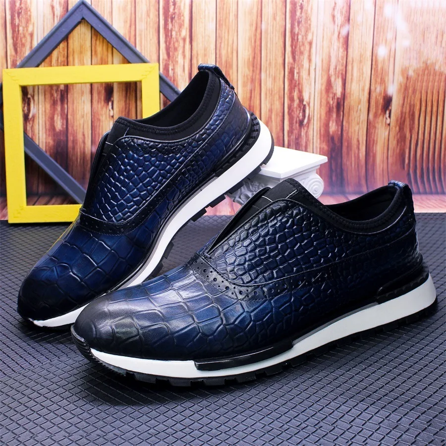 New Same High-end Casual Leather Suede Handmade Cowhide Shoes All Cow Lined Crocodile Pattern Embossed Men's Shoe Loafers Oxford