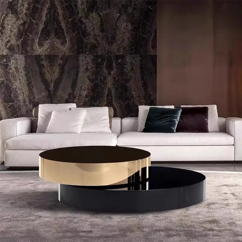 Living room home modern light luxury round rotating coffee table Internet celebrity tempered glass coffee table