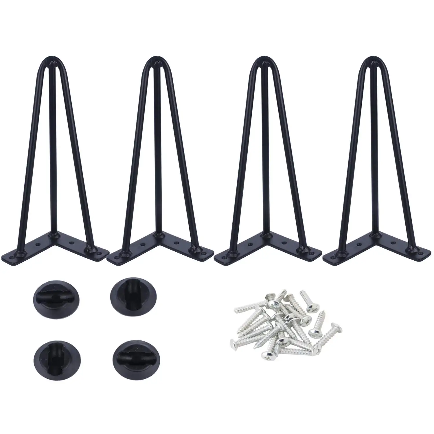 

Black 8-Inch Triple Rod Hairpin Legs 4-Pack With Floor Protectors And Mounting Screws For Mid-Century Style Tables And Benches