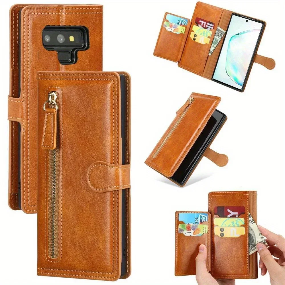 Luxury Leather Zipper Flip Wallet Case for Samsung Note 9 8 Protective Card Holder Cover for Samsung Galaxy Note9 Note8 Note 9 8