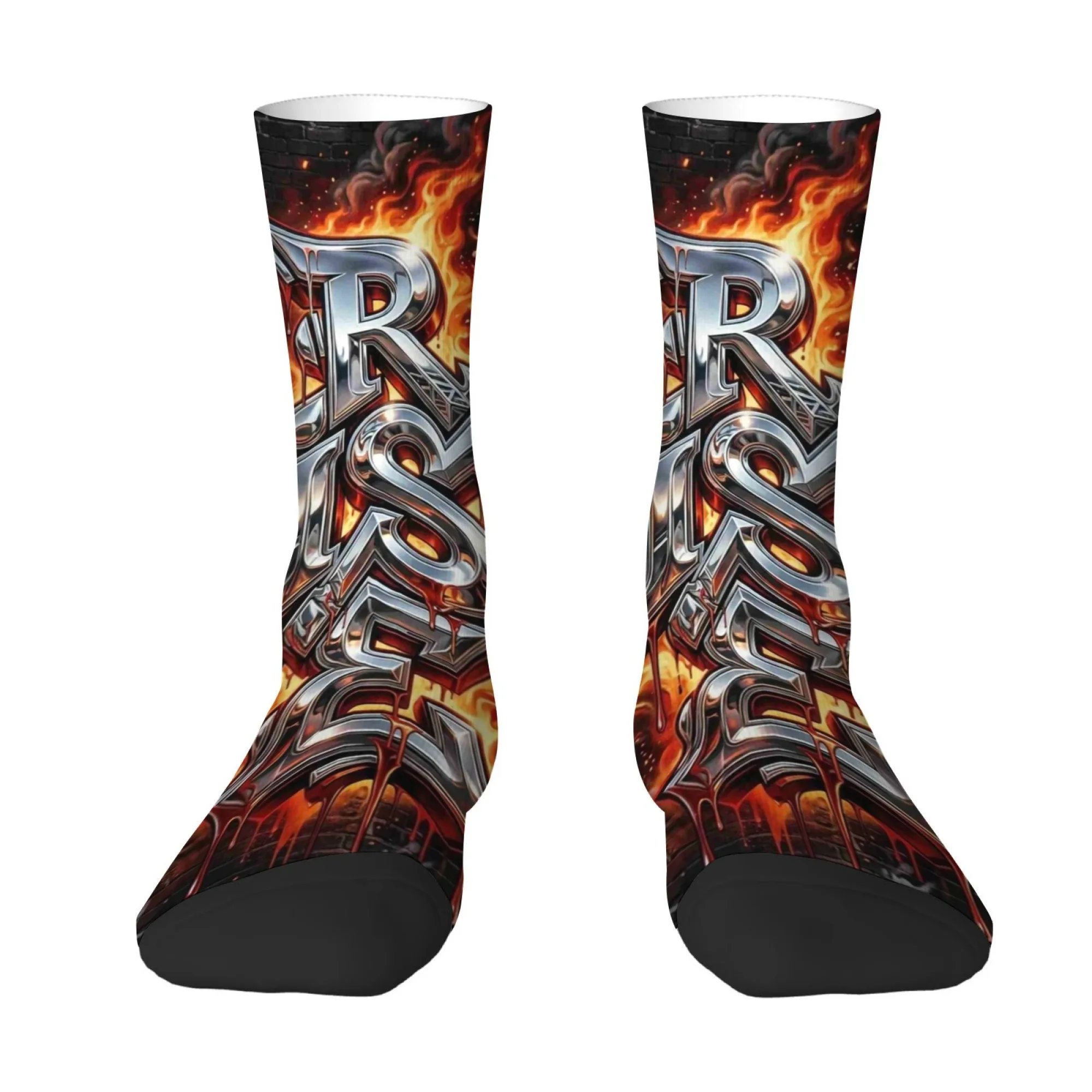

Flame and Letter Print Men's Socks Soft and Skin-friendly Socks Street Hip-hop Harajuku Style Party Socks Funny Quirky Socks