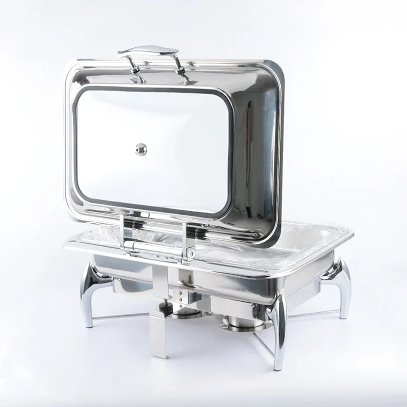 Luxury 9L Silver Gold Rectangle Hydraulic Hot Pot Stainless Steel Food Warmer Buffet Serving Hotel Restaurant Wedding