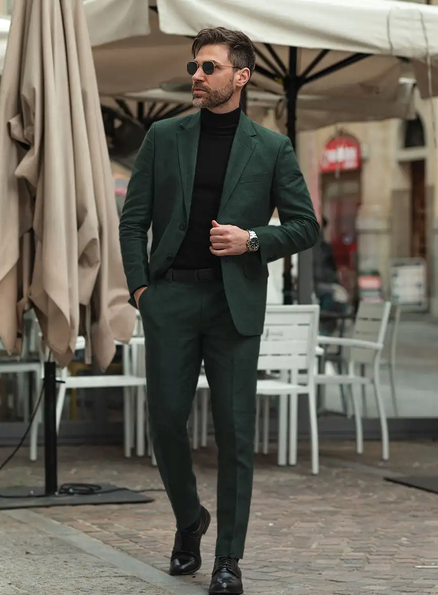 

Summer Linen Green Elegant Men Suits High Street Slim Fit Blazers Hombre Casual High Quality Custom 2 Piece Set Costume Homme