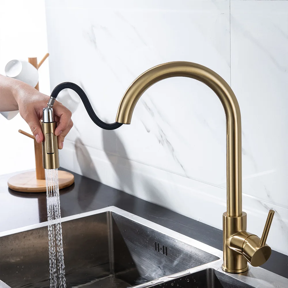 Hot Cold Touch Kitchen Mixer Tap with Pull Down Sprayer Brushed Gold Kitchen Sink Faucets Smart Sensor Touch on Kitchen Faucet