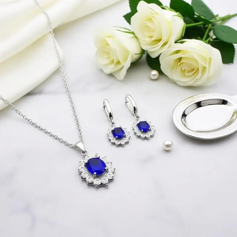 Top Sale 925 Sterling Silver Jewelry Sets Elegant Flower Shape Crystal Cubic Zirconia Necklace Earrings Set for Women Party Gift view 3