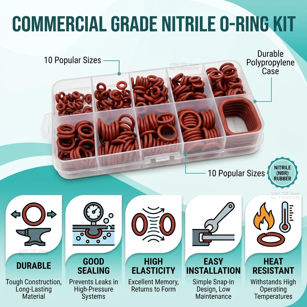 351 Pcs Silicone O-ring Kit Nitrile Rubber Oil Heat Resistant Sealing Gasket Assortment Boxed Metric O Ring for Car Auto Vehicle
