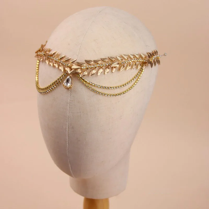 Gold Color Leaf Wedding Crown Women Prom Hairband Bridal Forehead Tiara Bride Hair Piece Accessories