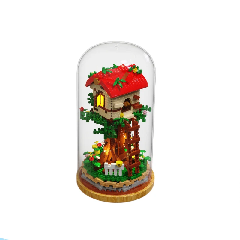 Casa sull'albero Micro Building Blocks diamante assemblato modello 3D fai da te foresta Mini mattoni figura giocattoli con espositore