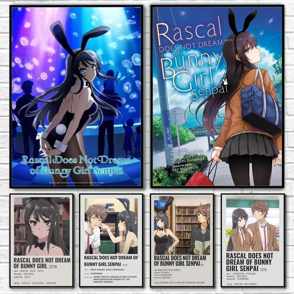 Japan Cartoon B-Bunny Girl S-Senpai Poster Sticky Wall Art Printing Waterproof Home Living Bed Room Bar Hallway Aesthetic Decor