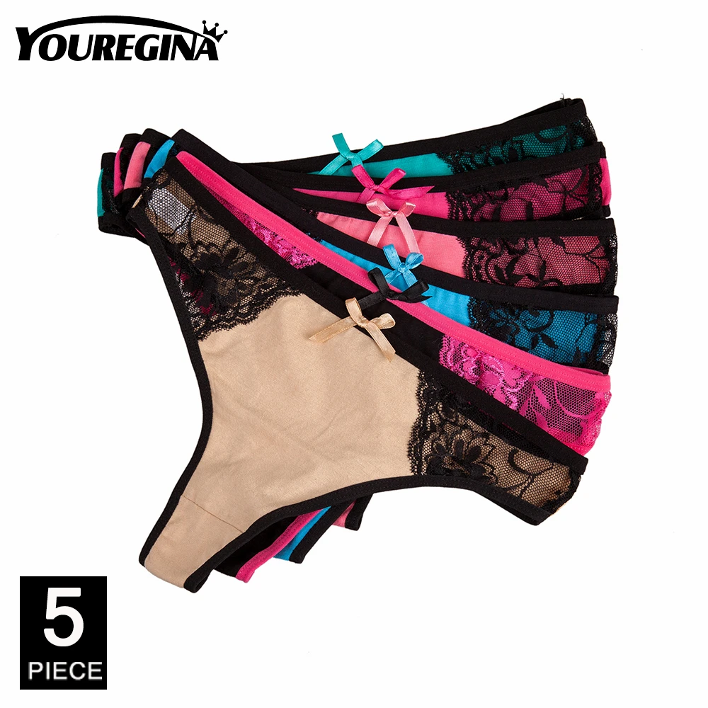 Bragas íntimas de algodón para mujer, Tanga Sexy de cintura baja, bragas suaves y cómodas, lote de 5 uds.