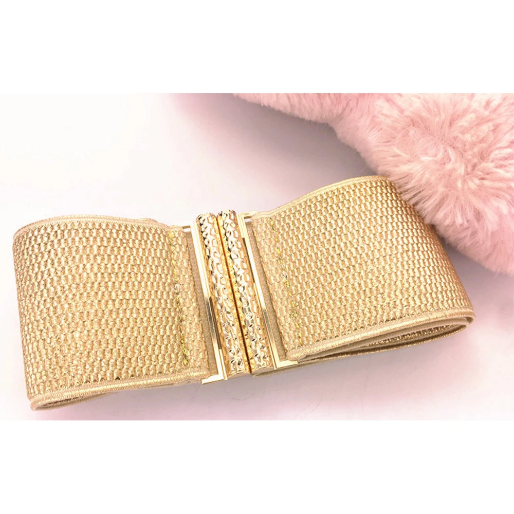 Ceinture de jupe élastique polyvalente pour femme, ceinture dorée à taille large, ceinture décorative en duvet, pull de veste, SCB0319