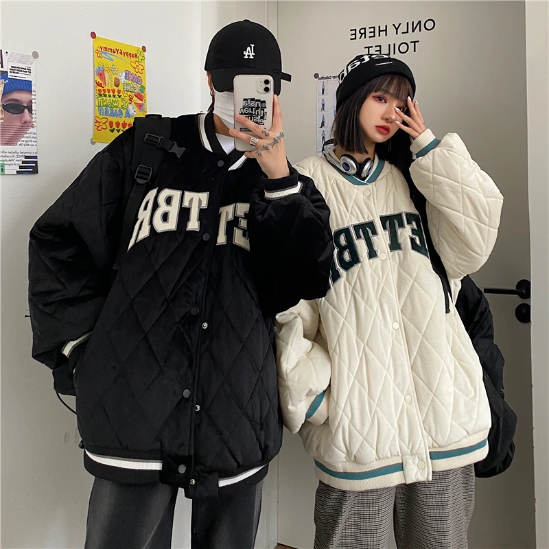 

2022 New Winter Couples Wear Baseball Uniform Cotton Jacket Coat South Korea Thickened Warm Loose Women's Coat Women's Parkas