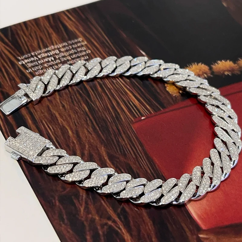 Aazuo 18K Real Jewelry White Gold Natural Diamonds 2.15ct Cuban Chain Bracelet For Woman Upscale Trendy Wedding Engagement Party
