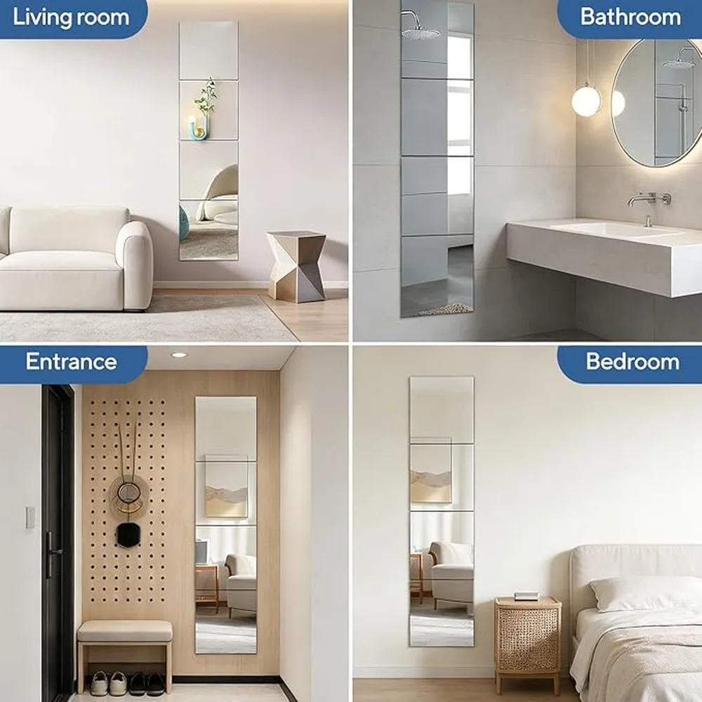 Wall Mirror Squares Acrylic Mirror Tiles Self Adhesive Decorative Blocks Clear Reflective