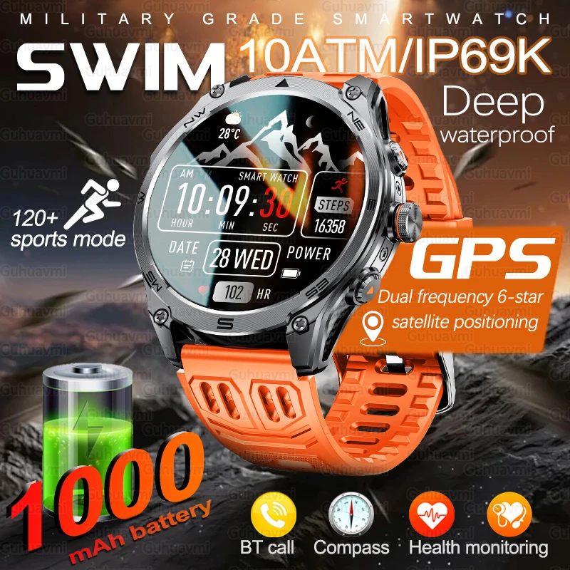 

Military Smart Watch T-Rex 3 Bulit-in GPS Compass Altimeter Barometric 10ATM/IP69K Waterproof AMOLED Bluetooth Call Smart Watch