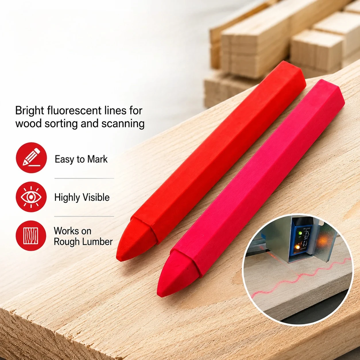 Fluorescent Lumber Sensing UV Scannable Crayon Industrial Neon Marking Crayon for Wood  Sawmill Scanner Grading Optimizing Saw