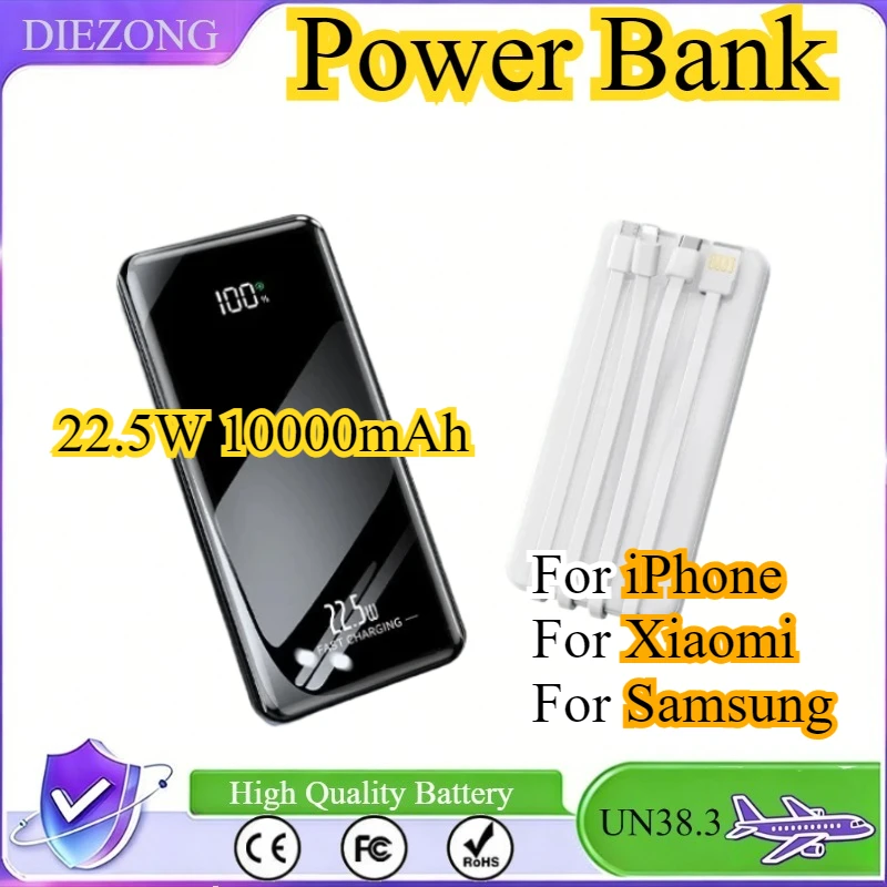 

22.5W 10000mAh Large Capacity Portable Power Bank Fast Charging For iPhone For Xiaomi For Samsung With USB Type C/Lightning