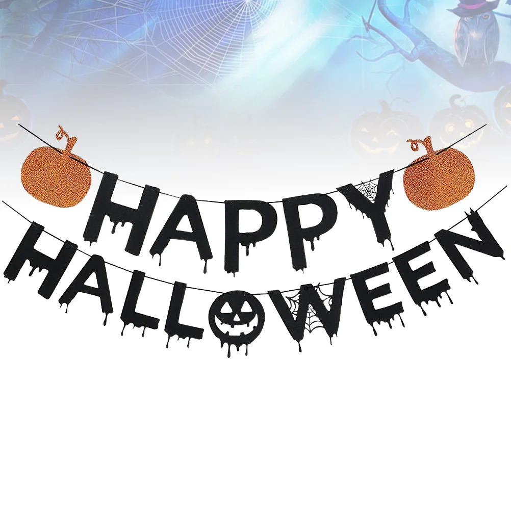 

Pumpkin Halloween Bunting Banner Garland Nonwoven Hanging Party Decoration 2023 Black Orange Festive Garland For Wall Window