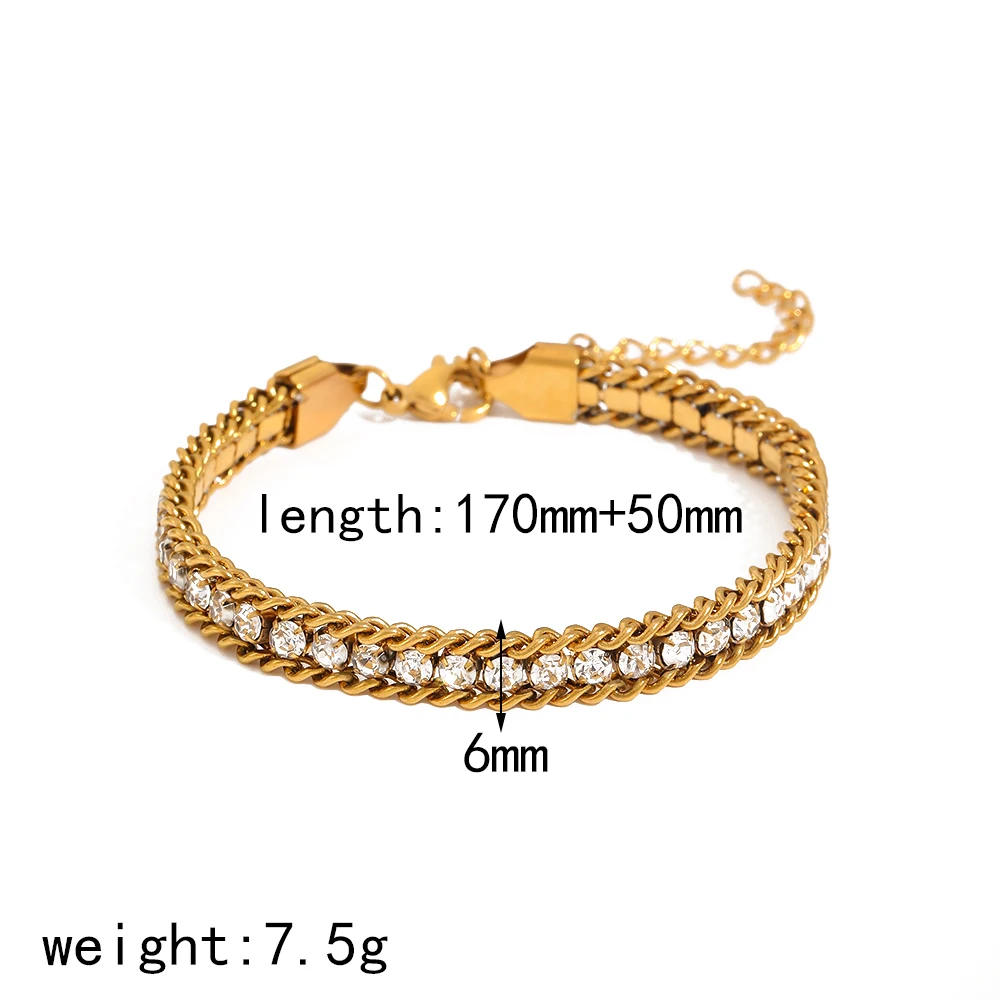 Zierliches Armband aus Edelstahl mit glänzendem Zirkon, 18K vergoldet, wasserdichter Schmuck, Geschenk für Frauen – Detail 7