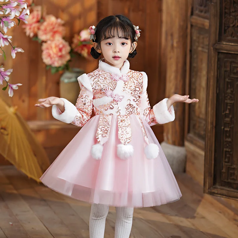 Red Girl Chinese New Year Clothing 2023 New Arrivel Children\'s Hanfu Clothes Ancient Kids Costume Quilted Dress Baby Tang Suit