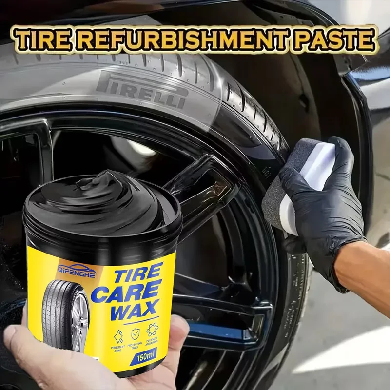 QIFENGHE Tire Care Wax - Long-Lasting Shine, Protect & Anti-Aging, Black Tire Polish Cream 150ml