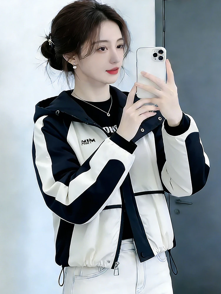 

ort Women's Jaet Korean Sle Commute Faion Casual Coat Spring Autumn Seasonal Hooded Top Quali Age Reduction