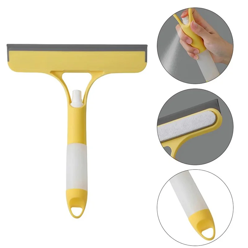 Car Window Squeegee 3 in 1 Window Cleaning Scraper with Brush Spray Glass Shower Cleaning Tool Car Windshield Cleaner