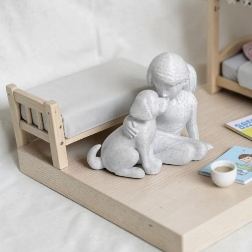 Gifts 3D Printed Girl And Dog Statues Cute Creative Desktop Dog Figurine Decoration Canine Statues Crafts Bedroom Decor