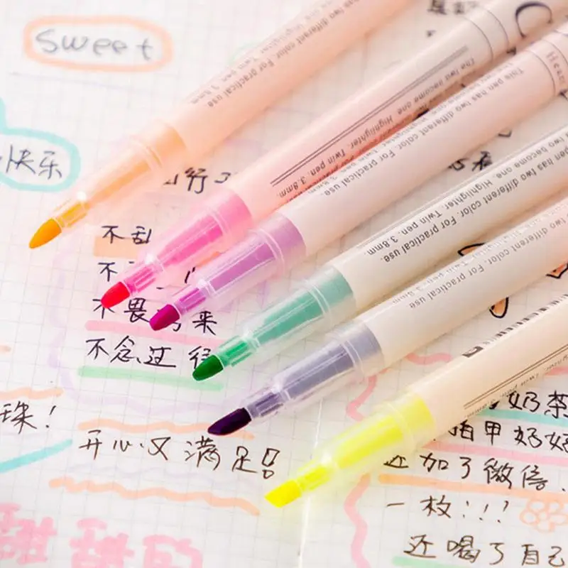 ปากกาเน้นข้อความมีสี6ชิ้นชุดปากกาเน้นข้อความหลากสีปากกามาร์คเกอร์ปลายนุ่มปากกาเน้นข้อความสีสำหรับในชีวิตประจำวัน