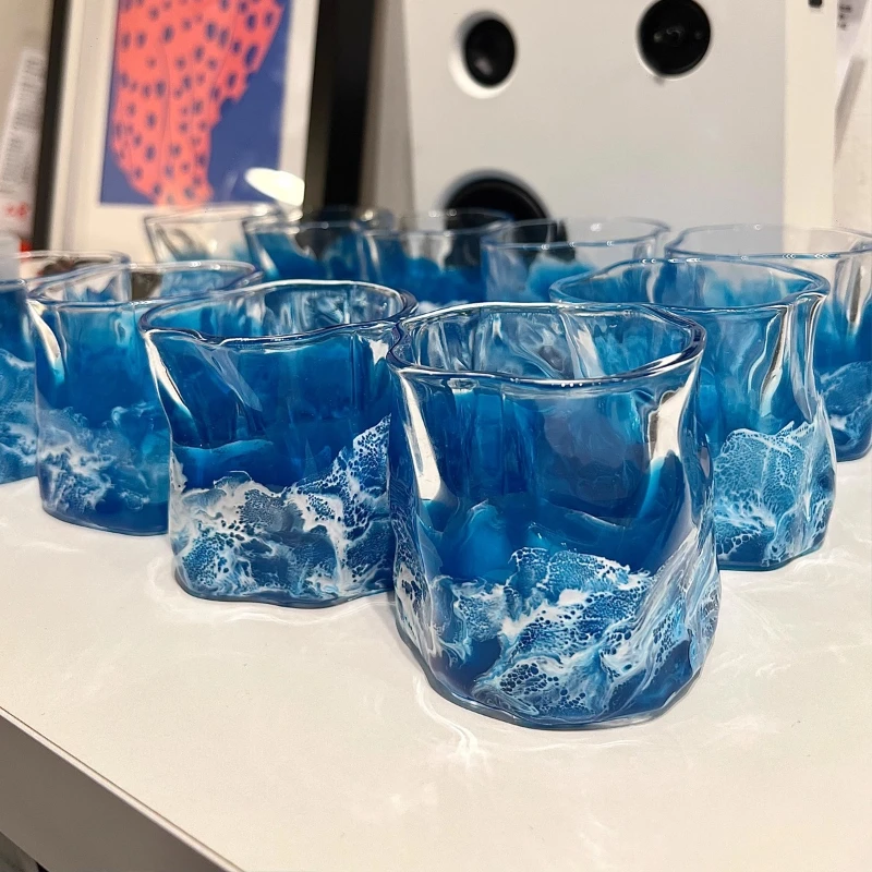 Creative Wave Shaped Glass Wine Cup Whiskey Glass Personal Water Mug Artistic High-Quality Gift