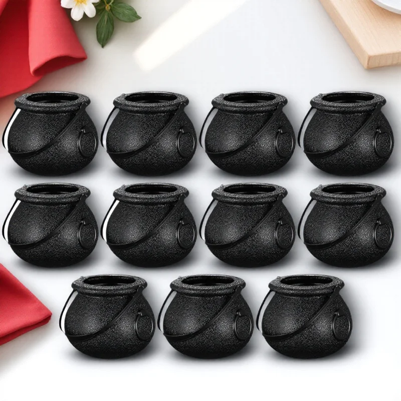 

12Pcs Halloween Candy Cauldrons Plastic Holder Safe Classic Exquisite Festival Decor Trick Or Treat Pot