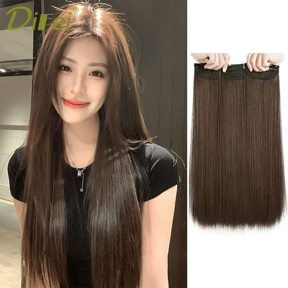 DIFEI Three-piece Hair Extension Synthetic Wig Women Head Natural Fluffy Long Straight Hair Extension Three-piece Wig Piece