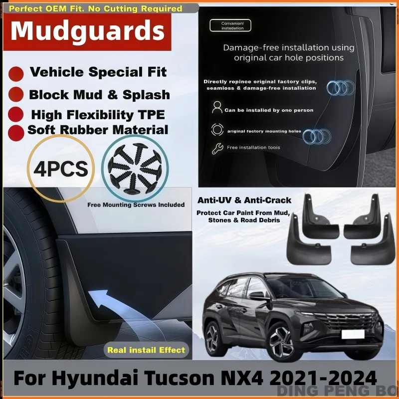 4Pcs Mud Flaps Splash Guards For Hyundai Tucson NX4 2021-2024 Front Rear Fender Mudguards Car Styling Auto Accessories Parts