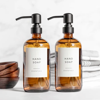 Amber Glass Pump Soap Dispenser 1