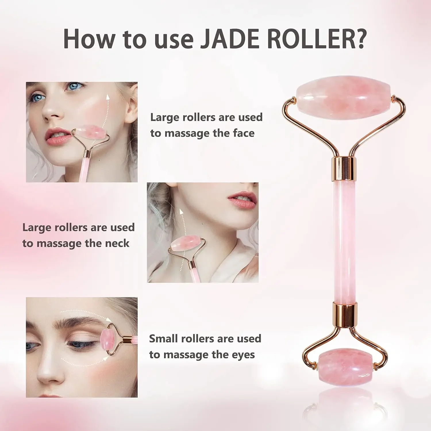 Rodillo de Jade Natural Gua Sha, masajeador corporal Facial, herramientas de masaje de belleza para estiramiento Facial, juego de masaje de piedra de Jade de cuarzo rosa