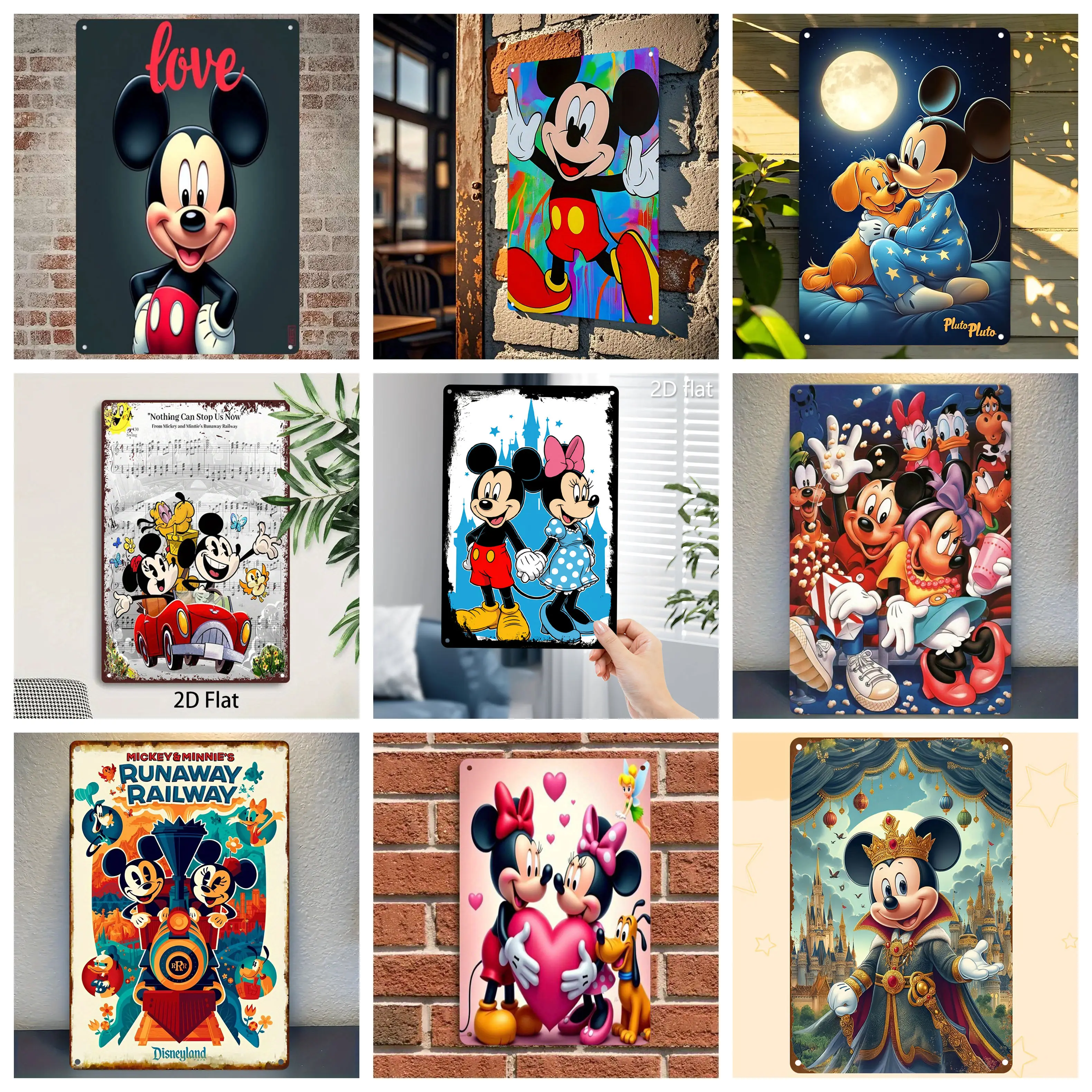 

Miniso Mickey Romantic & Interactive Tin Sign Decor Wall Art Wall Mural Room Decoration Decor Retro Metal Sign Plate Bar Posters