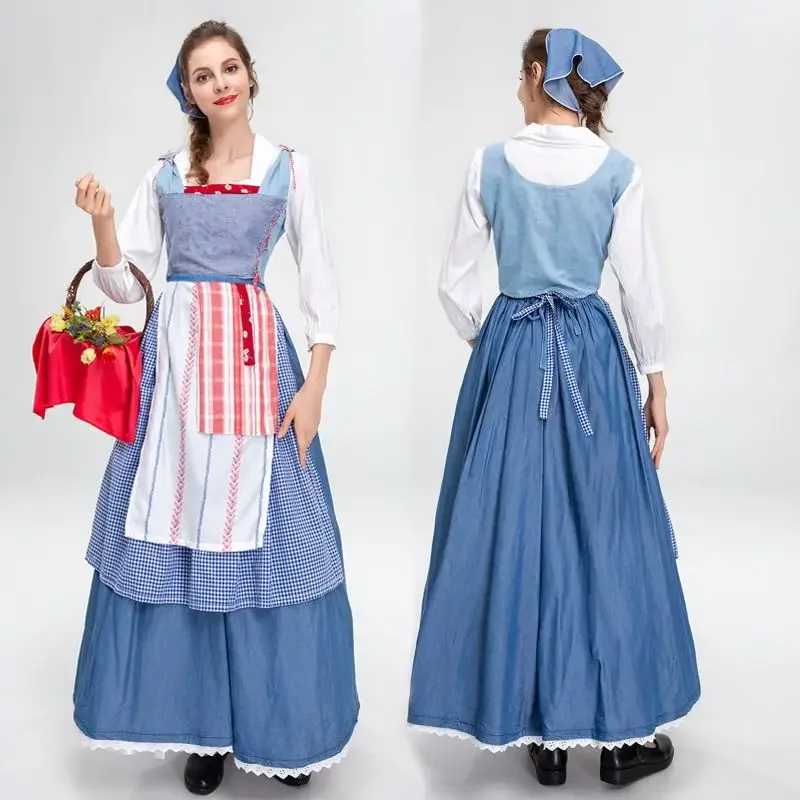

French floral retro farm style stage perform dress with long forest style maid costume
