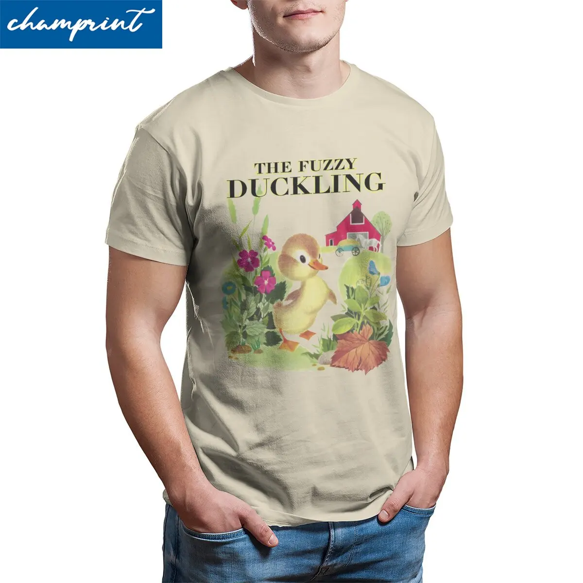 The Fuzzy Duckling Cottagecore Men T Shirts Little Golden Book Vintage Tees Round Neck T-Shirt Pure Cotton Gift Idea Clothes