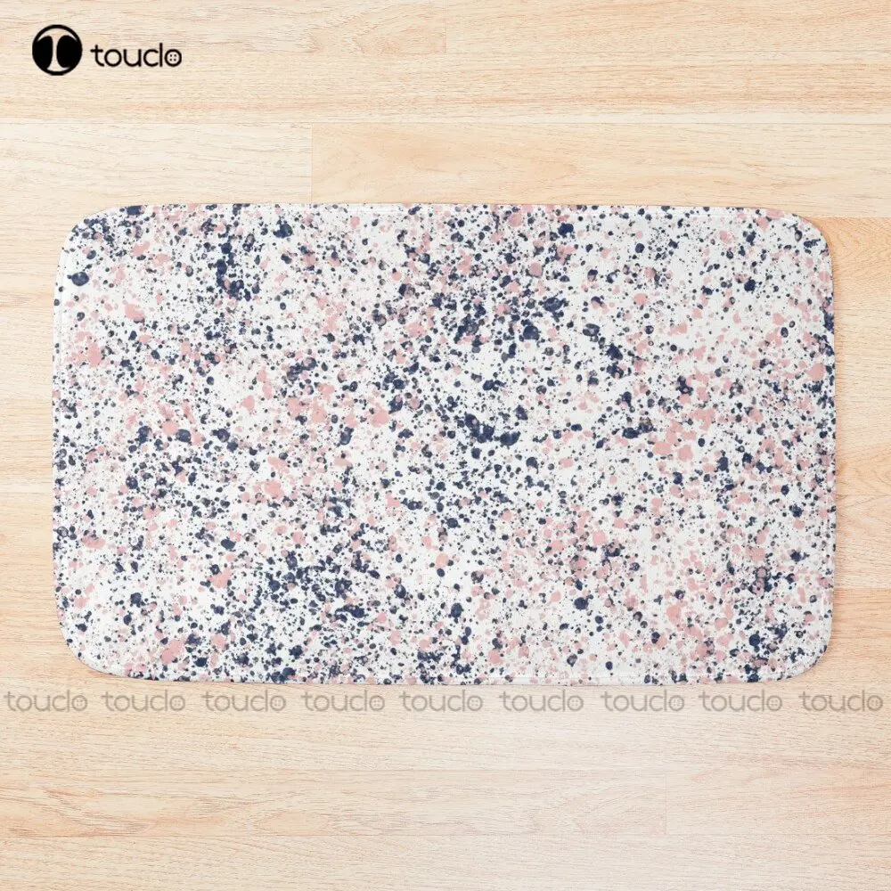 Navy Blue And Blush Pink Ink Spatter On White Bath Mat Hotel Bathroom Mat