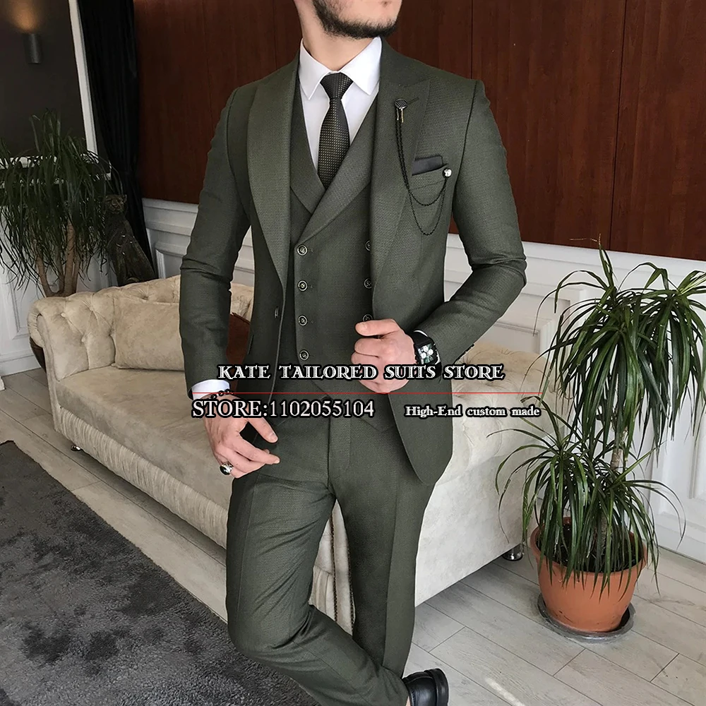 

Arm Green Suits Men Slim Fit Business Office Wear 3 Pieces Formal Party Evening Groomsman Tuxedo Terno Masculino Completo 2023