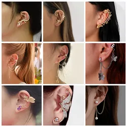 New Crystal Clip Earrings for Women Imitation Pearl Butterfly Ear Clips Cat Shape Girls Earrings need pierced Wholesale Earrings