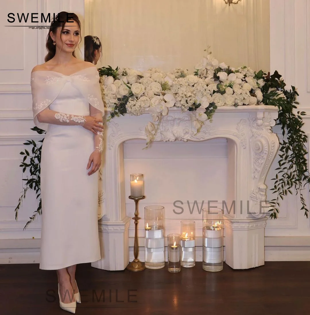 SWEMILE Column Ankle-Length Off-The-Shoulder Neckline Zipper Up Sleeveless Evening Dress Wedding Party Dress Elegant Party Dress