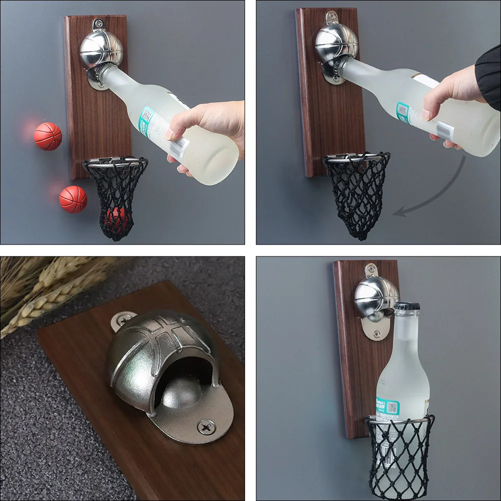 

Basketball Bottle Opener Stainless Steel Corkscrew Tool for Camping Picnic Home Bar Portable Wood Design Beer Juices