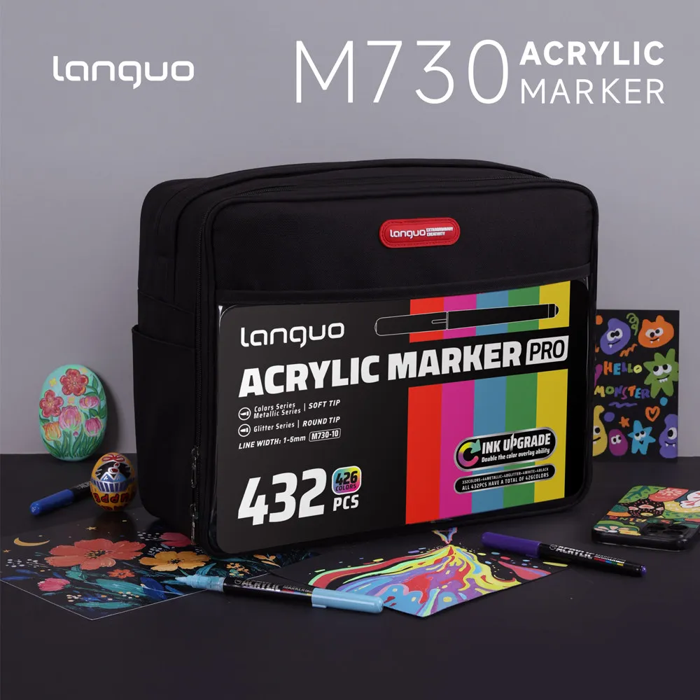 Languo 48/288/432 Colors Soft Brush Acrylic Marker Pen Set DIY Hand Drawn Paint Art Markers Pens Stationery Art School Supplies