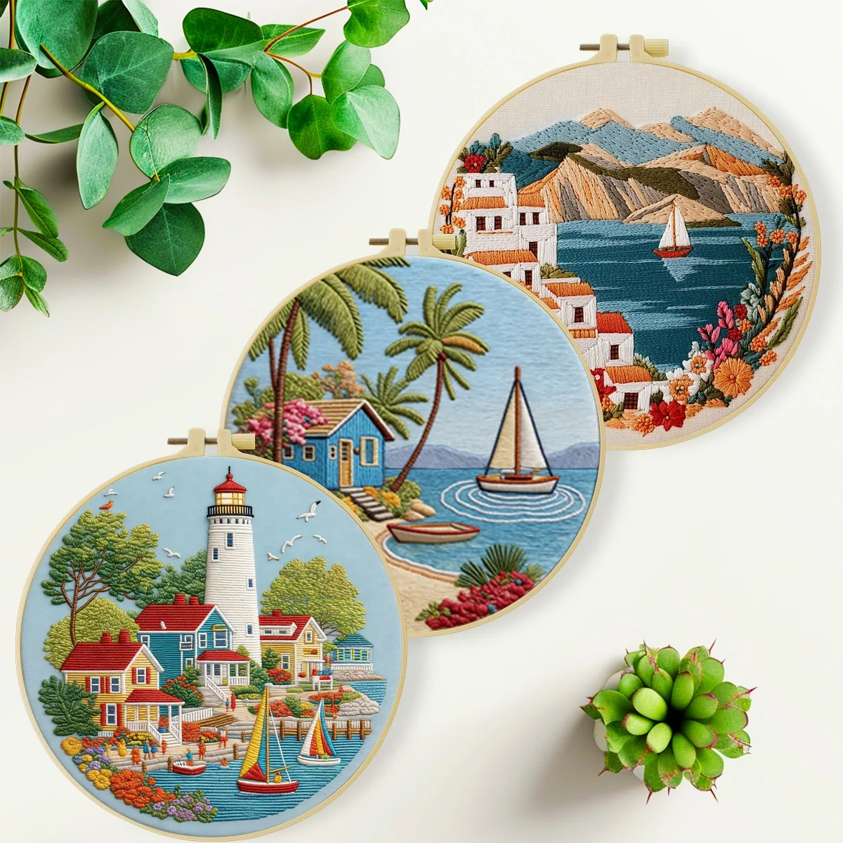 3pc Of DIY Embroidery Material Kits For Beginner, Including Needles, Threads, Embroide Starter Kit Cross Stitch Art for Gift