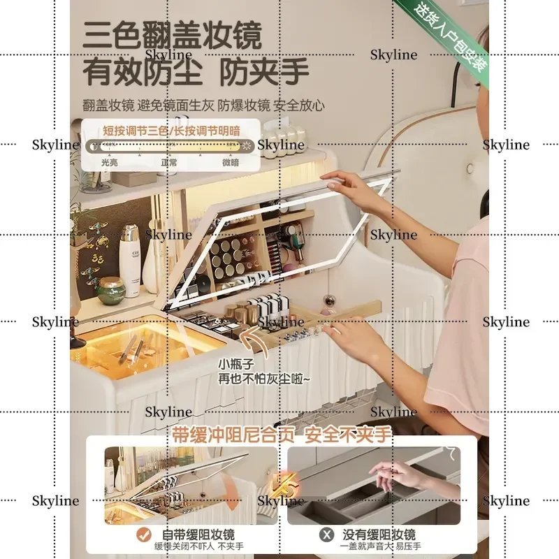 for 2026 New Cream Style Light Luxury All Solid Wood Dresser with Flip Cover Integrated Makeup Table for Bedroom