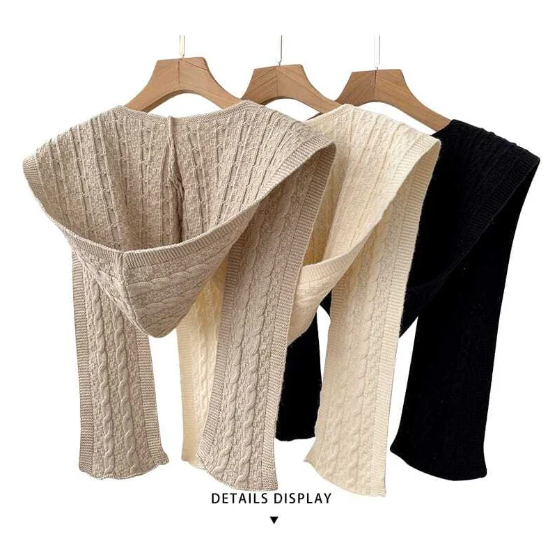 Knitted Hooded Shawl Sweet Fashion Scarf Outdoor Warm Comfortable Solid Color Shoulder Lapping Autumn Winter Drop Shipping