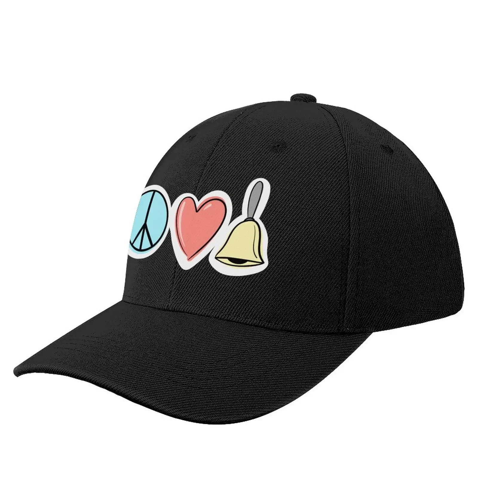 

Peace Love Handbells (simple symbols variant) Baseball Cap Thermal Visor birthday Sunscreen Mens Women's