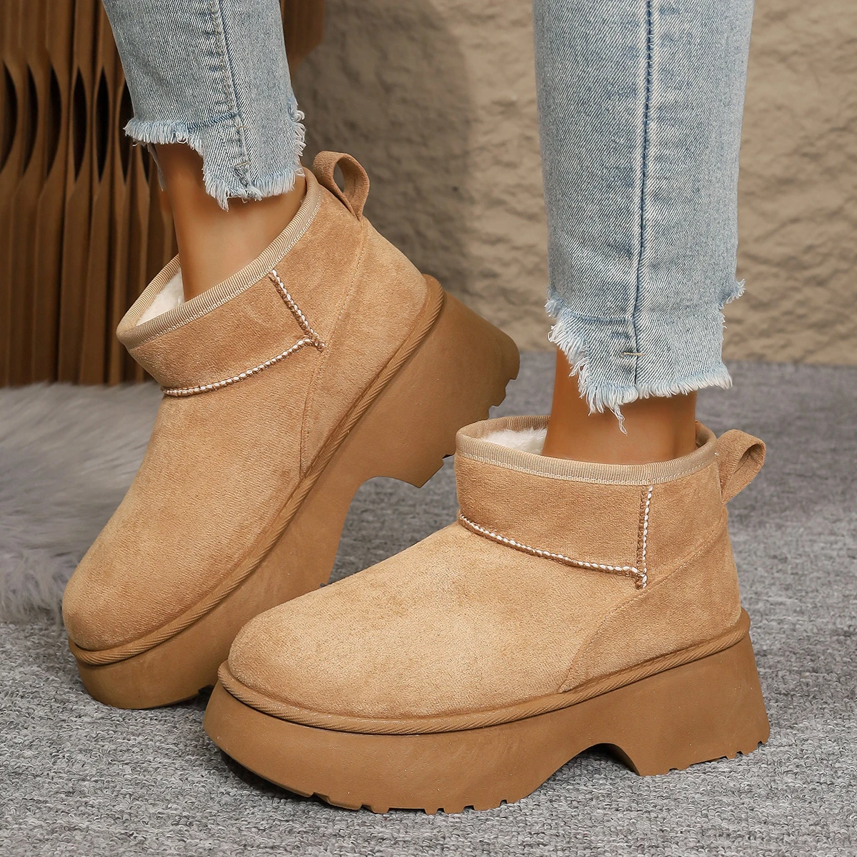 New Platform High Heels Snow Boots Women Cotton Shoes 2025 Trend Brand Fashion Ankle Boots Winter Warm Short Plush Zapatos Mujer