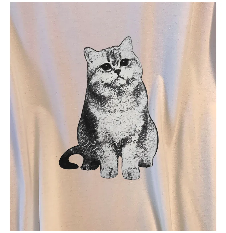 150Kg Plus Size Women's Bust 156 Summer Loose Retro Thin Short Sleeved T-Shirt Cat Print Top White Big 6XL 7XL 8XL 9XL 10XL